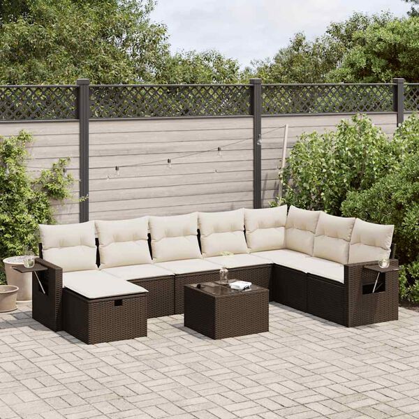 vidaXL Set Divani da Giardino 9pz con Cuscini Marrone in Polyrattan
