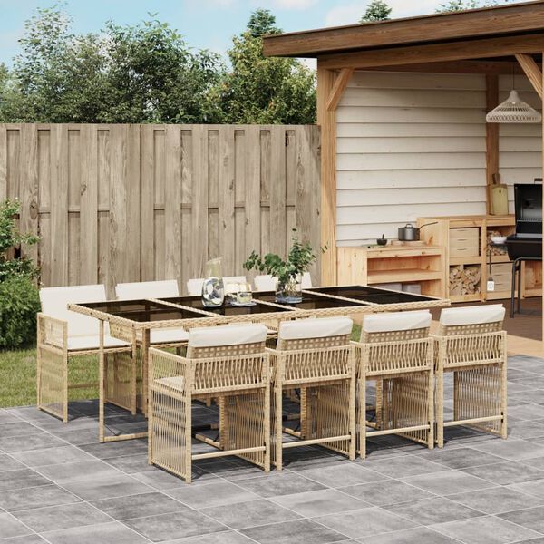 vidaXL Set da Pranzo da Giardino 9 pz con Cuscini Beige in Polyrattan