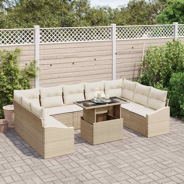vidaXL Set di divani con cuscino 10 pcs Beige e Crema polyrattan