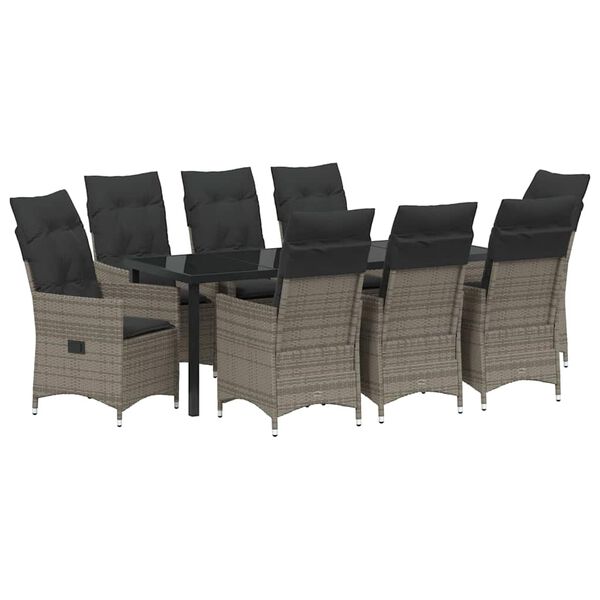 vidaXL Set da Pranzo per Giardino con cuscino 9 pcs Grigio polyrattan