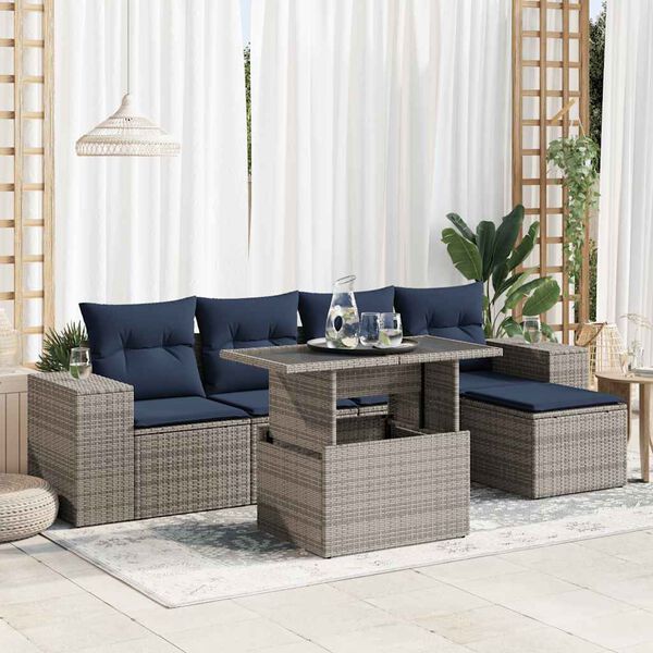 vidaXL Set Divano da Giardino 6pz con Cuscini Grigio Polyrattan Acacia