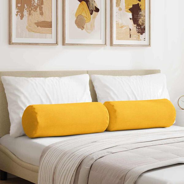 vidaXL Cuscini a rullo 2 pcs Giallo Chiaro Ø 25 x 70 cm