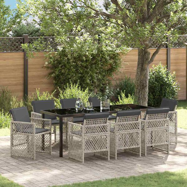 vidaXL Set da Pranzo per Giardino 9 pcs Grigio chiaro polyrattan
