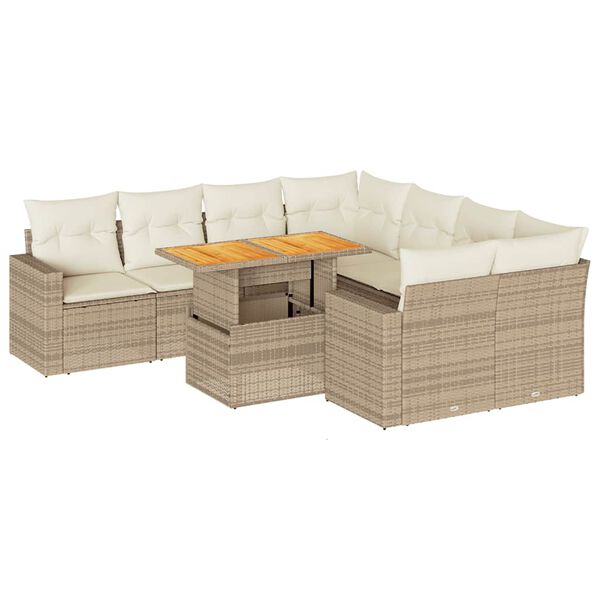 vidaXL Set Divano da Giardino 9 pz con Cuscini Beige in Polyrattan
