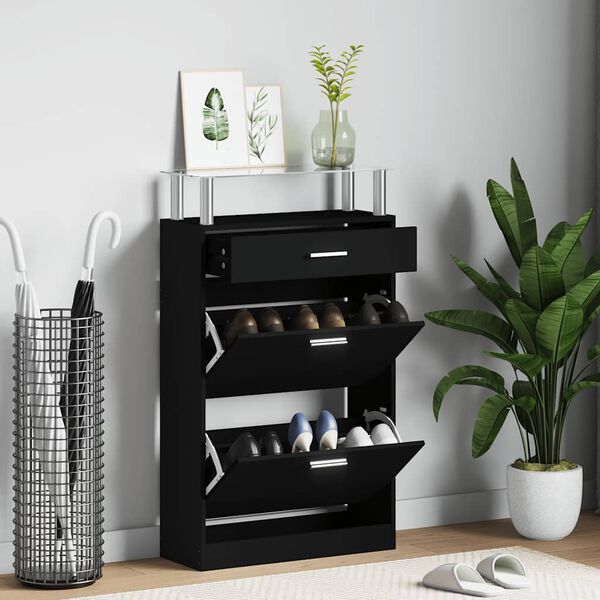 vidaXL Scarpiera Nera 63x24x104 cm in Legno Multistrato