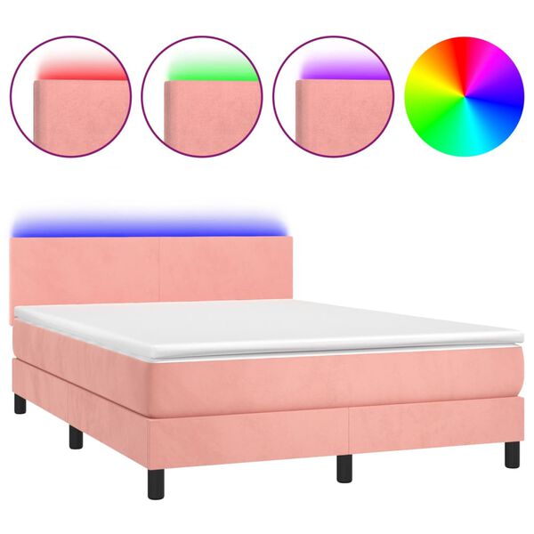 vidaXL Letto a Molle con Materasso e LED Rosa 140x200 cm in Velluto