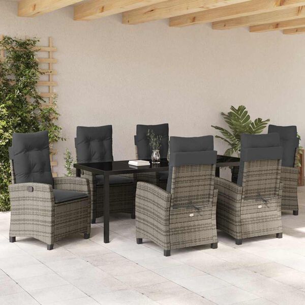 vidaXL Set da Pranzo per Giardino con cuscino 7 pcs Grigio polyrattan