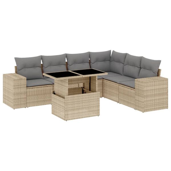 vidaXL Set Divani da Giardino 7 pz con Cuscini Beige in Polyrattan