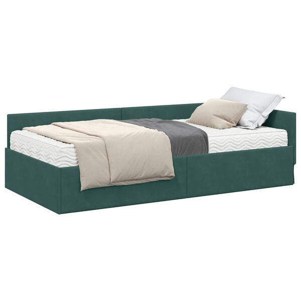vidaXL Struttura Letto Angolare con Materasso 2 pcs Verde Velluto