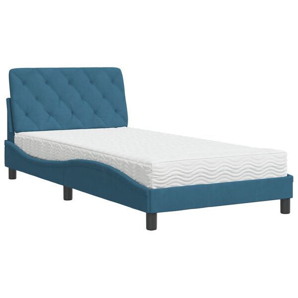 vidaXL Letto con Materasso Blu 100x200 cm in Velluto