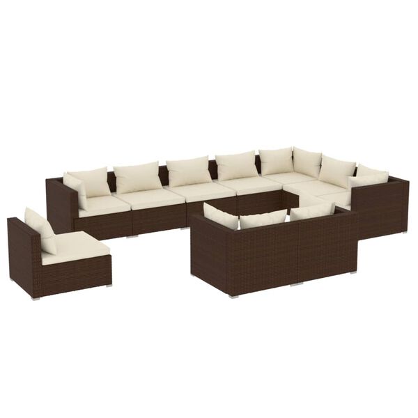 vidaXL Set Mobili da Giardino 10 pz con Cuscini in Polyrattan Marrone