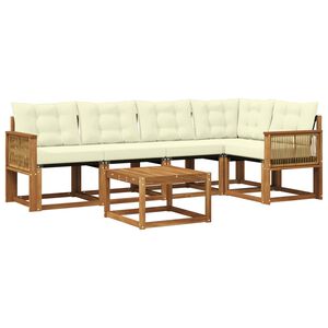 vidaXL Set di divani da esterno con cuscino 6 pcs Naturale e Crema