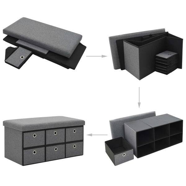 vidaXL Cassapanca Pieghevole in Simil Lino 76x38x38 cm Grigio Scuro