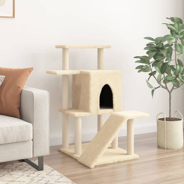 vidaXL Albero per Gatti con Tiragraffi in Sisal Crema 97 cm