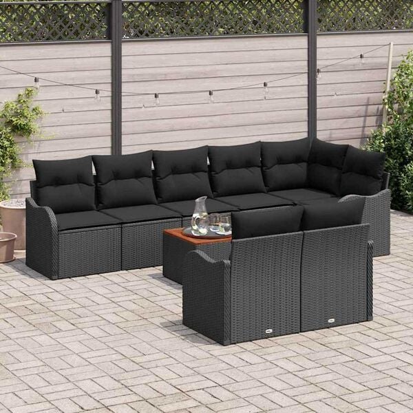 vidaXL Set Divano da Giardino con archiviazione 9 pcs Nero polyrattan