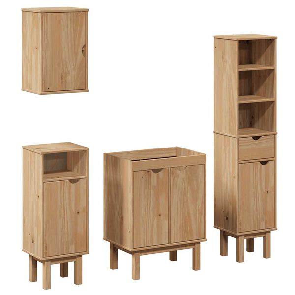 vidaXL Set Mobili da Bagno 4 pz OTTA in Legno Massello di Pino