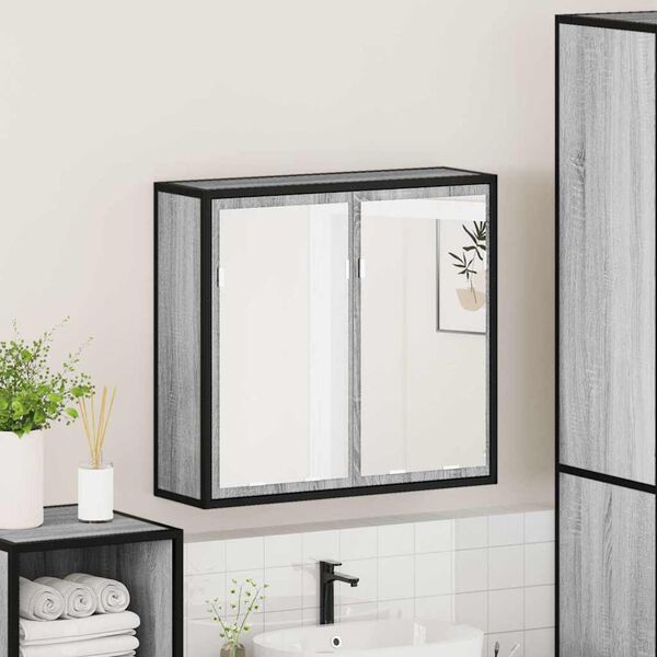 vidaXL Mobile Specchio da Bagno Grigio Sonoma 65x20x60 cm Multistrato