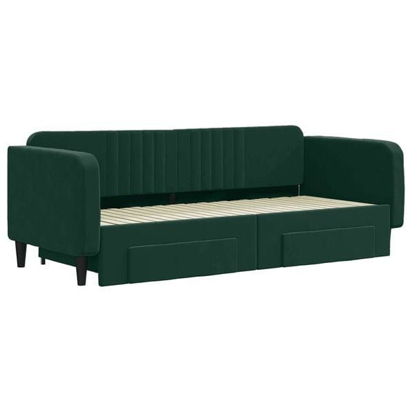 vidaXL Divano Letto Estraibile Cassetti Verde Scuro 90x200cm Velluto