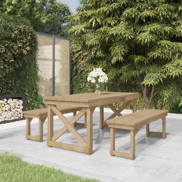 vidaXL Set da Pranzo per Giardino 3 pz in Legno di Pino Impregnato