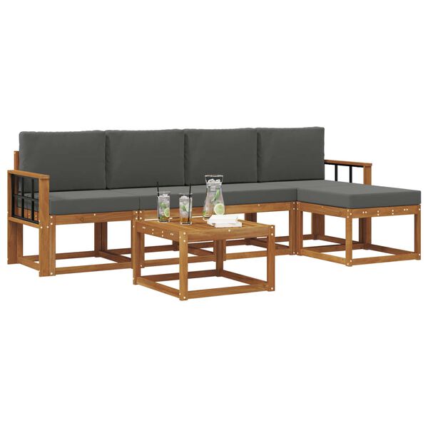 vidaXL Set di divani da esterno con cuscino 6 pcs Naturale e Antracite