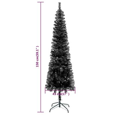 vidaXL Albero di Natale Sottile Preiluminato con Palline Nero 150 cm