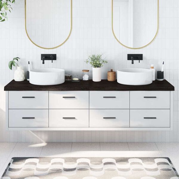 vidaXL Piano Bagno Marrone Scuro 200x60x(2-6)cm Legno Trattato