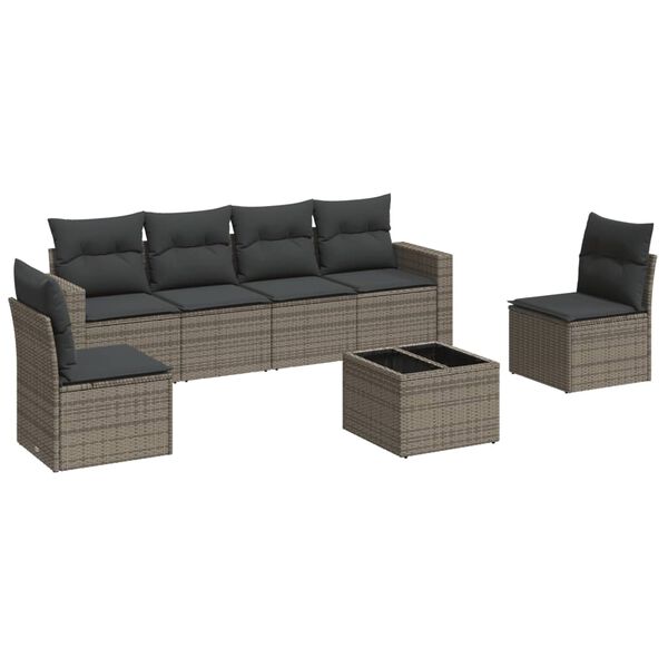vidaXL Set Divani da Giardino 7 pz con Cuscini Grigio in Polyrattan