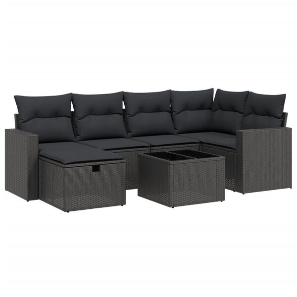 vidaXL Set Divani da Giardino con Cuscini 7pz Nero Polyrattan