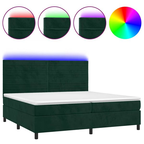 vidaXL Letto a Molle con Materasso e LED Verde Scuro 200x200cm Velluto