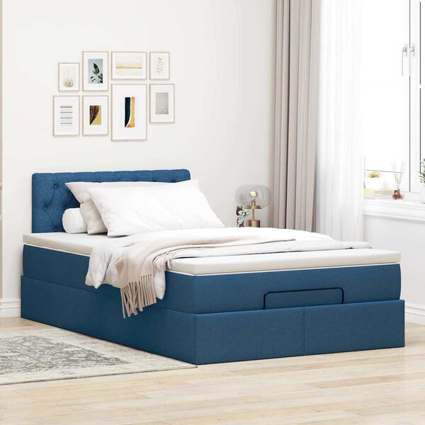 vidaXL Pouf Letto con Materasso e LED Blu 120x200 cm in Tessuto