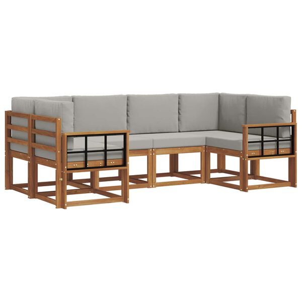 vidaXL Set di divani da esterno 6 pcs Grigio Naturale e Chiaro