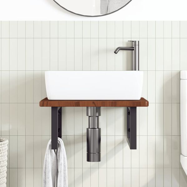 vidaXL Ripiano a Parete per Lavabo in Acciaio e Massello di Rovere