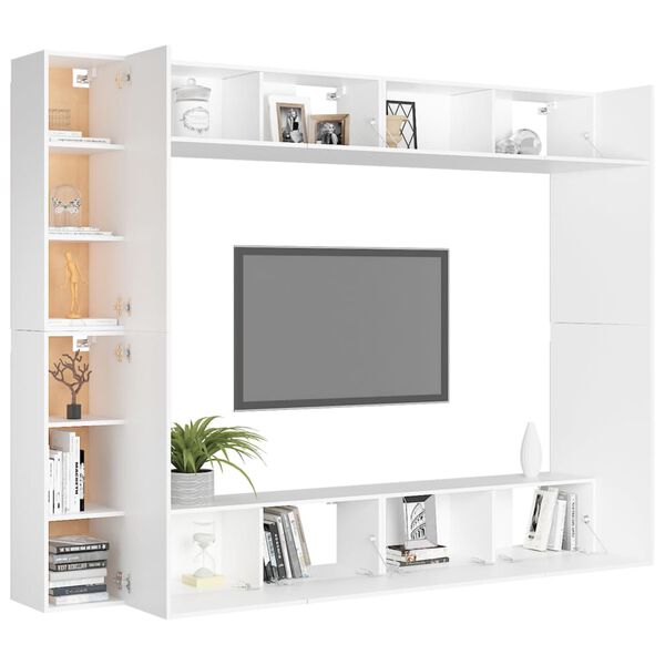 vidaXL Set Mobili Porta TV 8 pz Bianco in Legno Multistrato