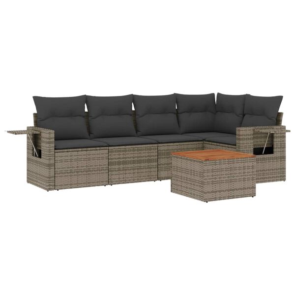 vidaXL Set Divano da Giardino 6 pz con Cuscini Grigio in Polyrattan