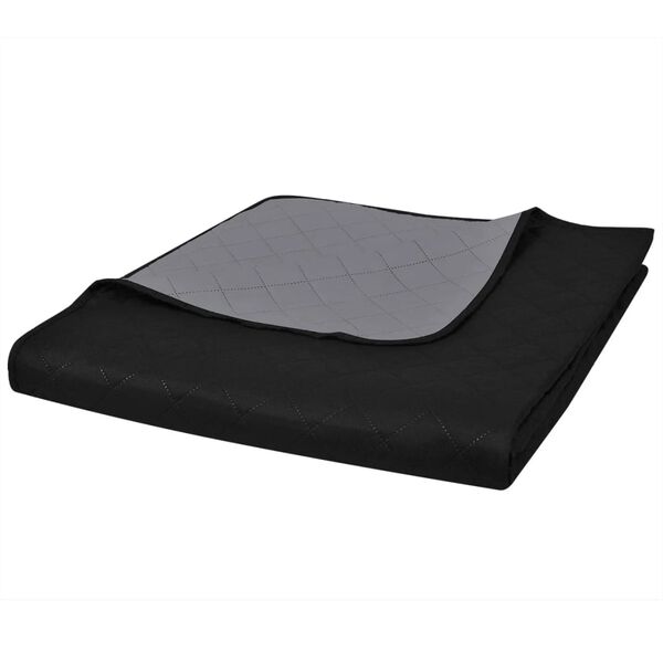 vidaXL Copriletto Trapuntato a Doppia Faccia Nero/Grigio 230 x 260 cm