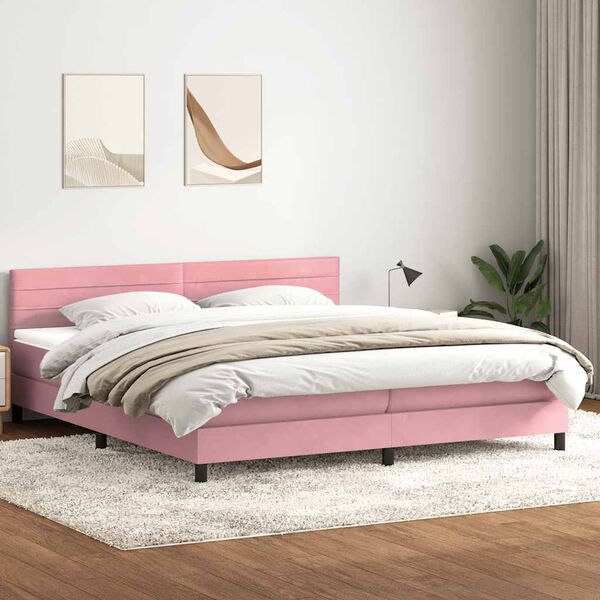 vidaXL Letto a Molle con Materasso e LED Rosa 180x210 cm in Velluto