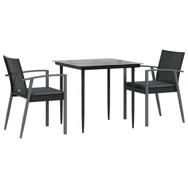 vidaXL Set Pranzo da Giardino 3pz con Cuscini in Polyrattan e Acciaio
