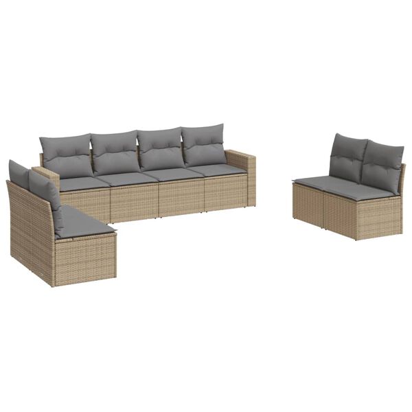 vidaXL Set Divano da Giardino 8 pz con Cuscini Beige in Polyrattan