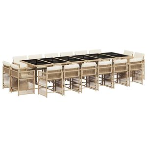 vidaXL Set da Pranzo da Giardino 17 pz con Cuscini Beige in Polyrattan