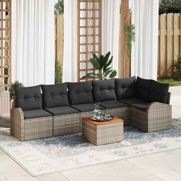 vidaXL Set Divano da Giardino con cuscino 7 pcs Grigio polyrattan