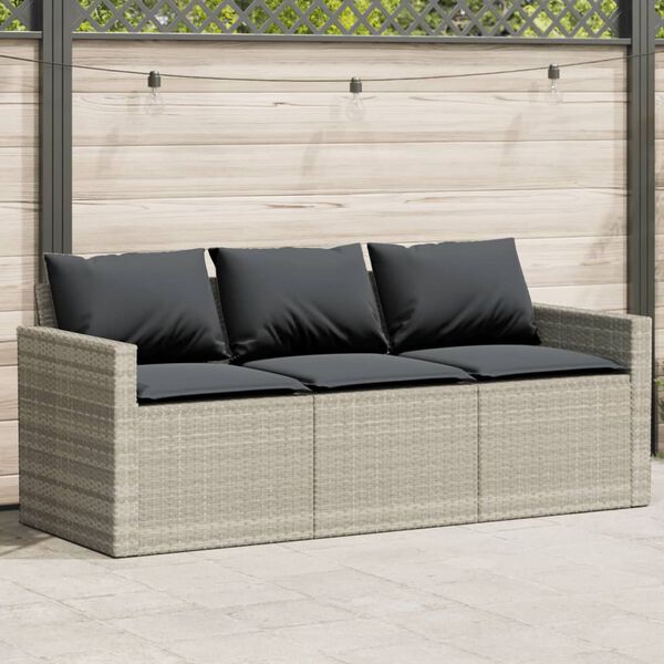 vidaXL Divano da Giardino con Cuscini 3 Posti Grigio Chiaro Polyrattan