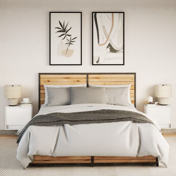 vidaXL Comodini a Parete con Luci LED 2 pz Bianchi