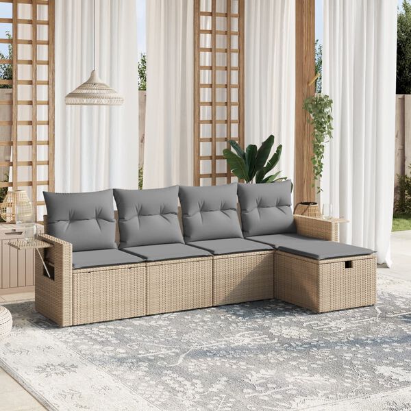 vidaXL Set Divano da Giardino 5 pz con Cuscini Beige Misto Polyrattan