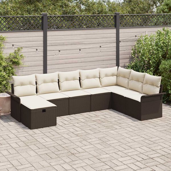 vidaXL Set Divano da Giardino con cuscino 8 pcs Marrone Poly Rattan