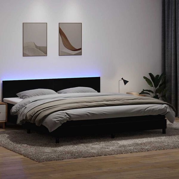 vidaXL Letto a Molle con Materasso e LED Nero 200x210 cm in Velluto