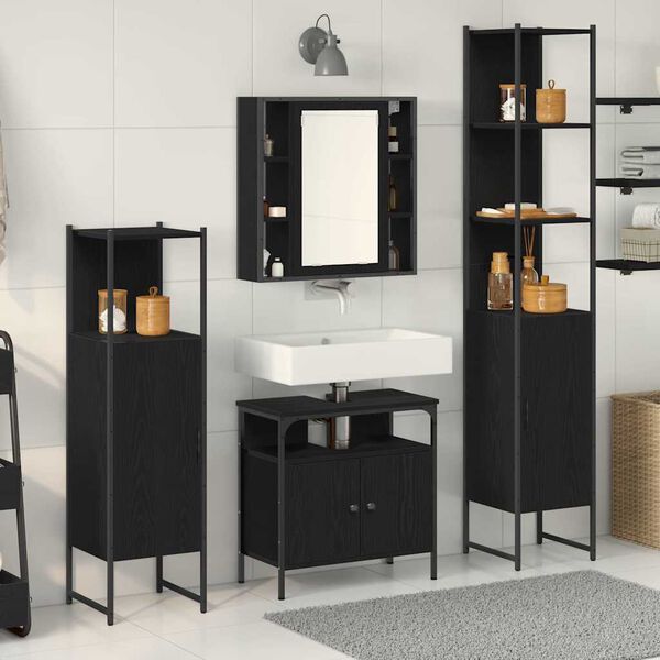 vidaXL Set di mobili per il bagno 4 pcs Rovere Nero Legno multistrato