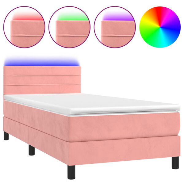 vidaXL Letto a Molle con Materasso e LED Rosa 90x200 cm in Velluto