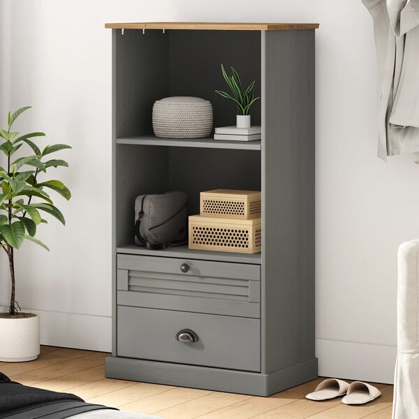 vidaXL Libreria VIGO 60x35x114,5 cm in Legno Massello di Pino Grigio