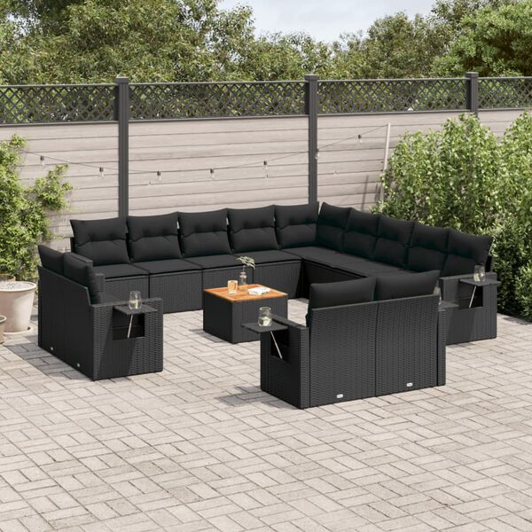 vidaXL Set Divani da Giardino 14pz con Cuscini in Polyrattan Nero