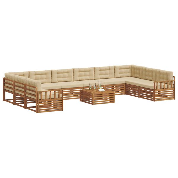 vidaXL Set divani 11 pcs Naturale e Beige Legno di Acacia Massello